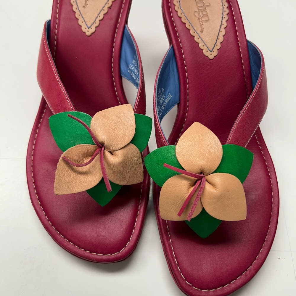 Indigo by Clark’s Pink and Green Slip-On Sandals with Bow Detail - Picture 2 of 3